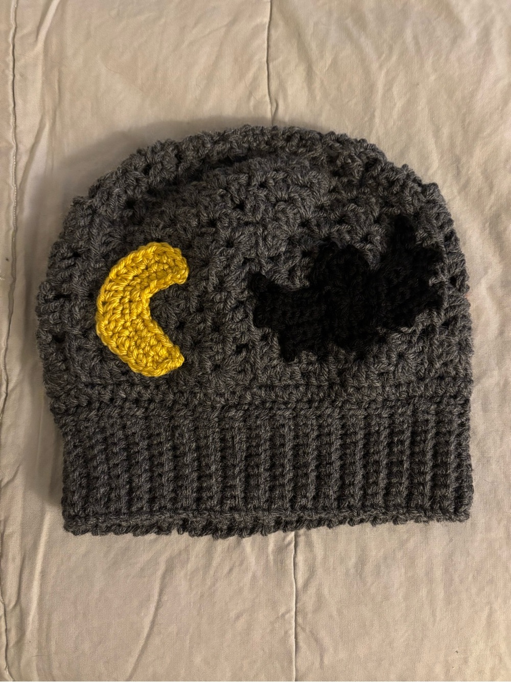 NWOT Gray Crochet Beanie with Halloween Designs